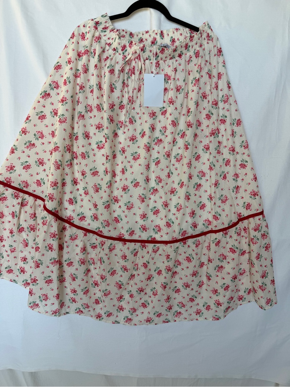 Polagram Cream Floral Tiered Skirt with Pink Roses
